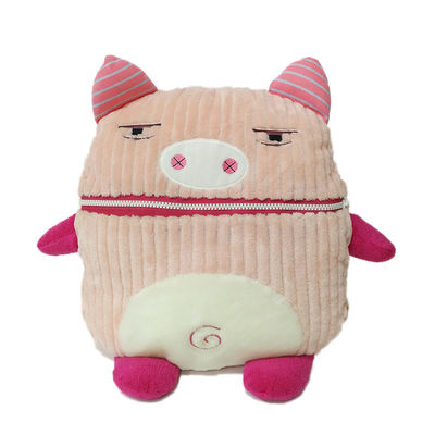หมอนรองมือหมูสีชมพูซิปปาก Corduroy Plush Toy ISO9001