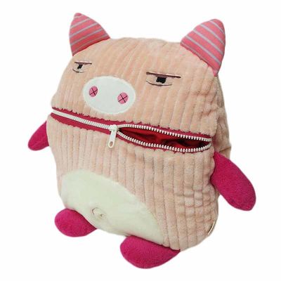 หมอนรองมือหมูสีชมพูซิปปาก Corduroy Plush Toy ISO9001