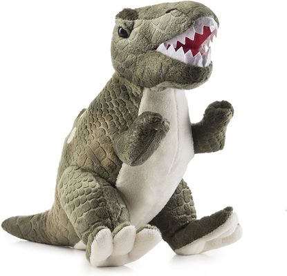 ตุ๊กตา Tyrannosaurus สีเขียวที่มีฟันแหลมยาว ตุ๊กตาไดโนเสาร์ที่ทำจากตุ๊กตาตัดลายนูน she