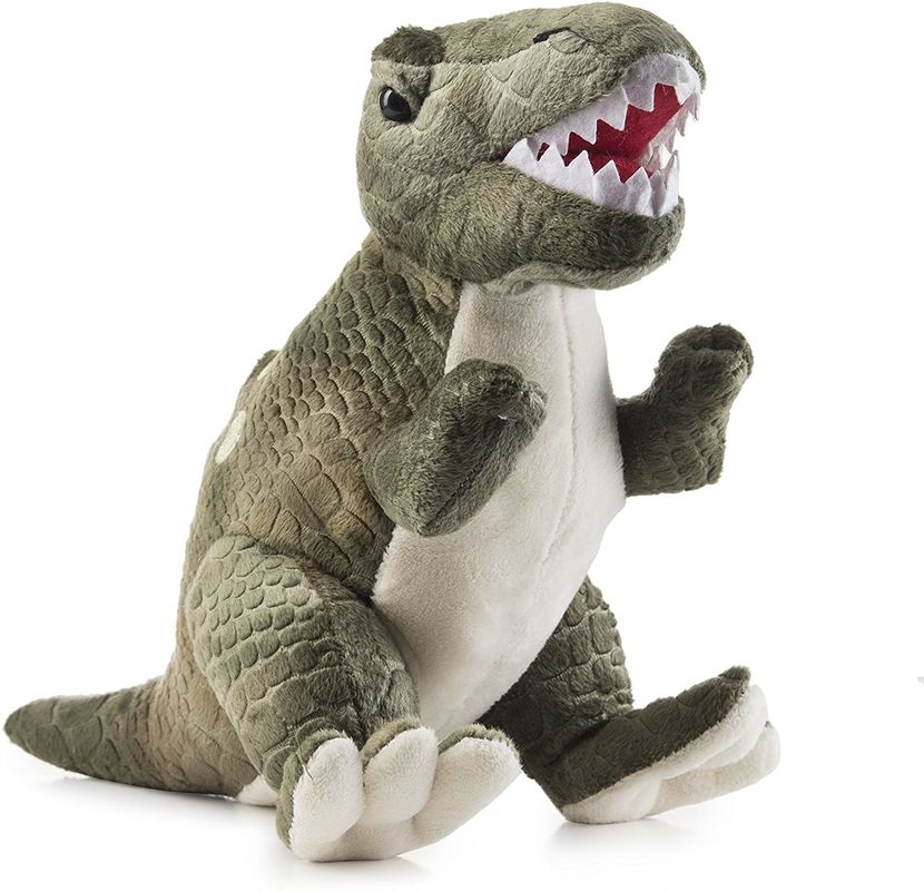 ตุ๊กตา Tyrannosaurus สีเขียวที่มีฟันแหลมยาว ตุ๊กตาไดโนเสาร์ที่ทำจากตุ๊กตาตัดลายนูน she